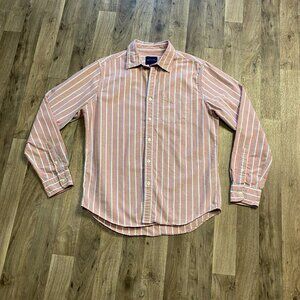 American Eagle Men's Light Red Striped Long Sleeve Button Down Shirt Medium
